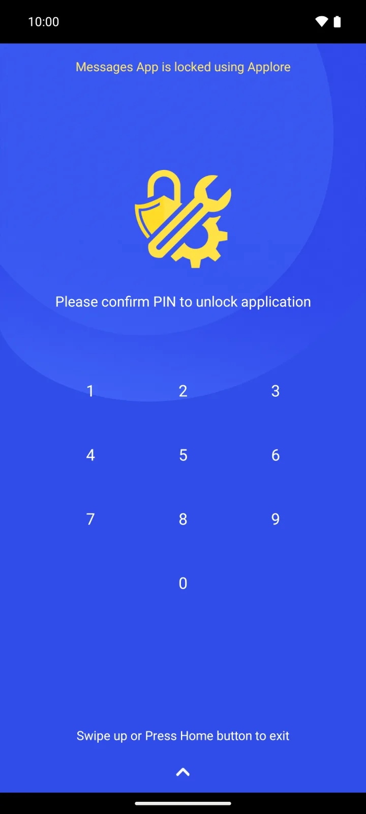 Applore's PIN lock screen over the Messages app